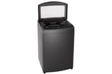 Lavadora LG WT19MVTB de 19 kg Negro Medio, vista izquierda con tapa abierta