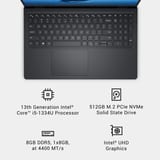 Dell 15 DC15250 táctil, Core i5-1334U, 8GB RAM, 512GB SSD, Carbon Black, teclado y especificaciones de la configuración