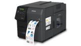 Epson ColorWorks C7500G, vista en perspectiva imprimiendo etiquetas