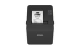 Epson TM-T20IV-SP negra, vista frontal superior con recibo