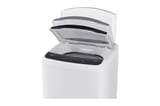 Lavadora LG WT18WVTB blanca de 18 kg, vista superior con tapa abierta