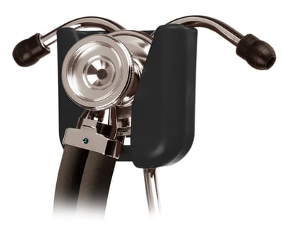 Soporte Prestige Hip Clip negro; estetoscopio mostrado solo para ilustrar uso, no incluido