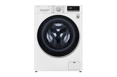 Lavadora LG WM12WVC4S6 blanca de carga frontal, vista frontal