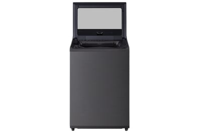 Lavadora LG WT19PBTX6 de 19 kg Negro Platina, vista frontal con tapa abierta