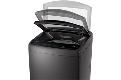 Lavadora LG WT19MVTB de 19 kg Negro Medio, detalle de la tapa abierta