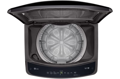 Lavadora LG WT19MVTB de 19 kg Negro Medio, vista superior con tapa abierta