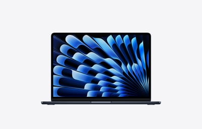 Apple MacBook Air 13 pulgadas M5 Midnight (medianoche): vista frontal abierto con pantalla Liquid Retina