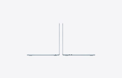 Apple MacBook Air 13 pulgadas M5 Sky Blue (azul cielo): vistas laterales izquierda y derecha, con puertos