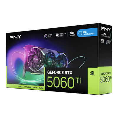 PNY GeForce RTX 5060 Ti 8GB EPIC-X RGB Overclocked Triple Fan — empaque