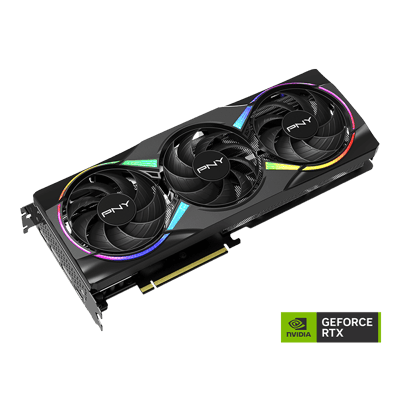 PNY GeForce RTX 5060 Ti 8GB EPIC-X RGB Overclocked Triple Fan — vista en ángulo con logotipo