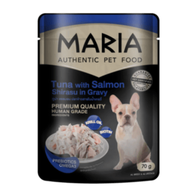MARIA Dog atún, salmón y shirasu en salsa, sobre individual