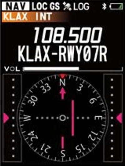 Ejemplo de pantalla ILS del Yaesu FTA-850L con localizador y senda de planeo