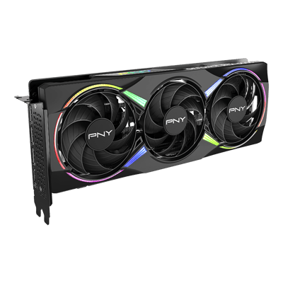 PNY GeForce RTX 5060 Ti 16GB EPIC-X RGB Overclocked Triple Fan — vista lateral en ángulo