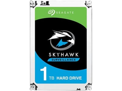 Vista frontal ilustrativa del disco Seagate SkyHawk de 1 TB para videovigilancia.