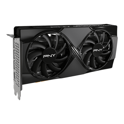 PNY GeForce RTX 5060 Ti 16GB Overclocked Dual Fan — vista lateral en ángulo