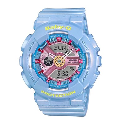 Reloj Casio Baby-G BA-110CA-2A azul claro y rosa.