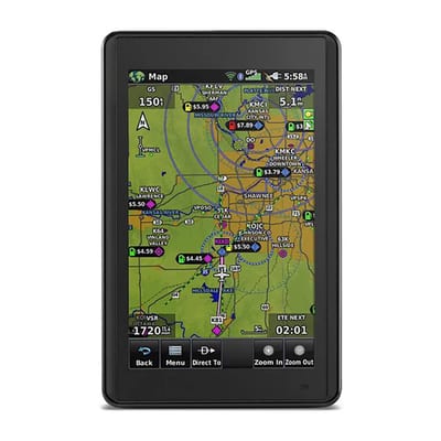 Garmin aera 660 010-01518-00, vista frontal vertical con mapa de navegación