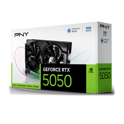 PNY GeForce RTX 5050 8GB Dual Fan — empaque