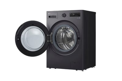 Lavadora secadora LG WD15EGNTSPG: perspectiva con puerta abierta