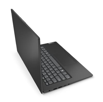 Lenovo V14 G5 IRL 83HDA06BUS negro, detalle lateral de teclado y tapa