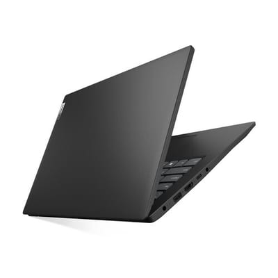 Lenovo V14 G5 IRL 83HDA06BUS negro, vista posterior con tapa abierta
