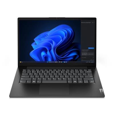 Lenovo V14 G5 IRL 83HDA06BUS negro, vista frontal de pantalla y teclado
