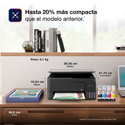 Epson L3350: dimensiones y peso; ambientación ilustrativa