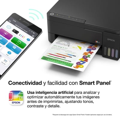 Epson L3350: funciones de Epson Smart Panel; teléfono ilustrativo, no incluido