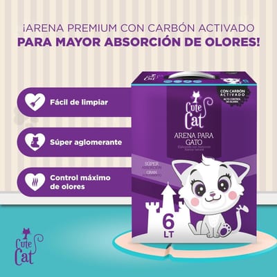 Arena sanitaria Cute Cat con doble carbón activado, 6 litros — imagen 2