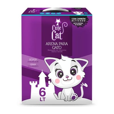 Arena sanitaria Cute Cat con doble carbón activado, 6 litros