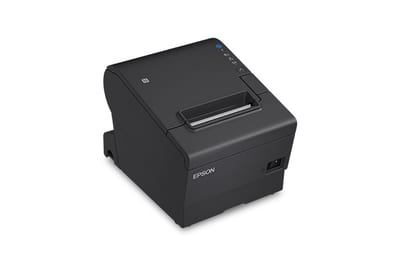 Epson TM-T88VII negra, perspectiva frontal derecha