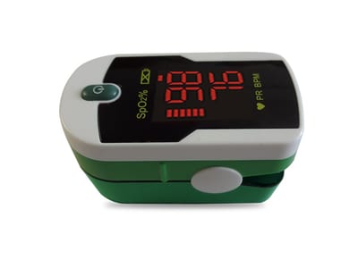 Oxímetro Concord Emerald CCI-300-OG verde y blanco, pantalla LED roja.