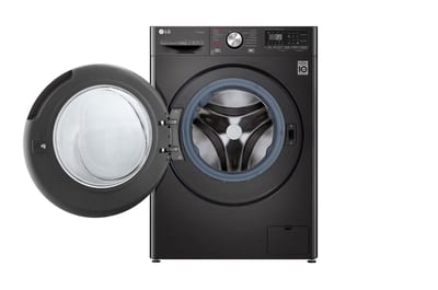 LG WD14BVC2S6C Black Steel: vista frontal con puerta abierta