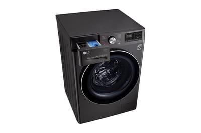 LG WD14BVC2S6C Black Steel: vista superior en perspectiva con dispensador abierto