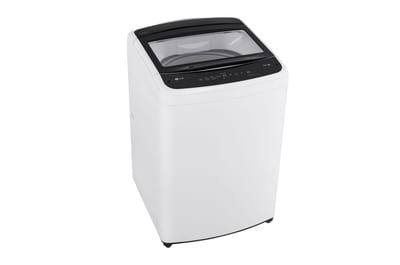 Lavadora LG WT18WVTB blanca de 18 kg, vista derecha con tapa abierta