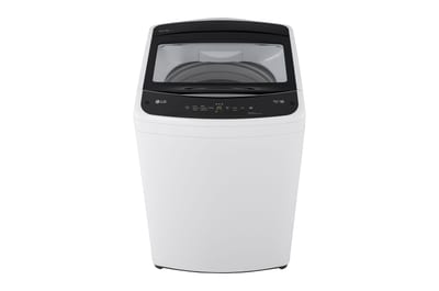 Lavadora LG WT18WVTB blanca de 18 kg, vista superior con tapa abierta